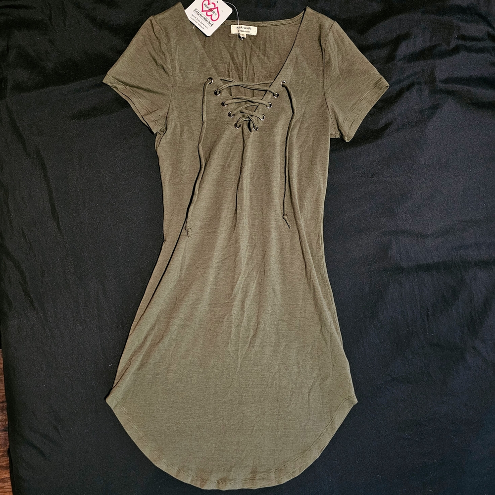Heart & Hips Olive Lace-Up Mini Dress